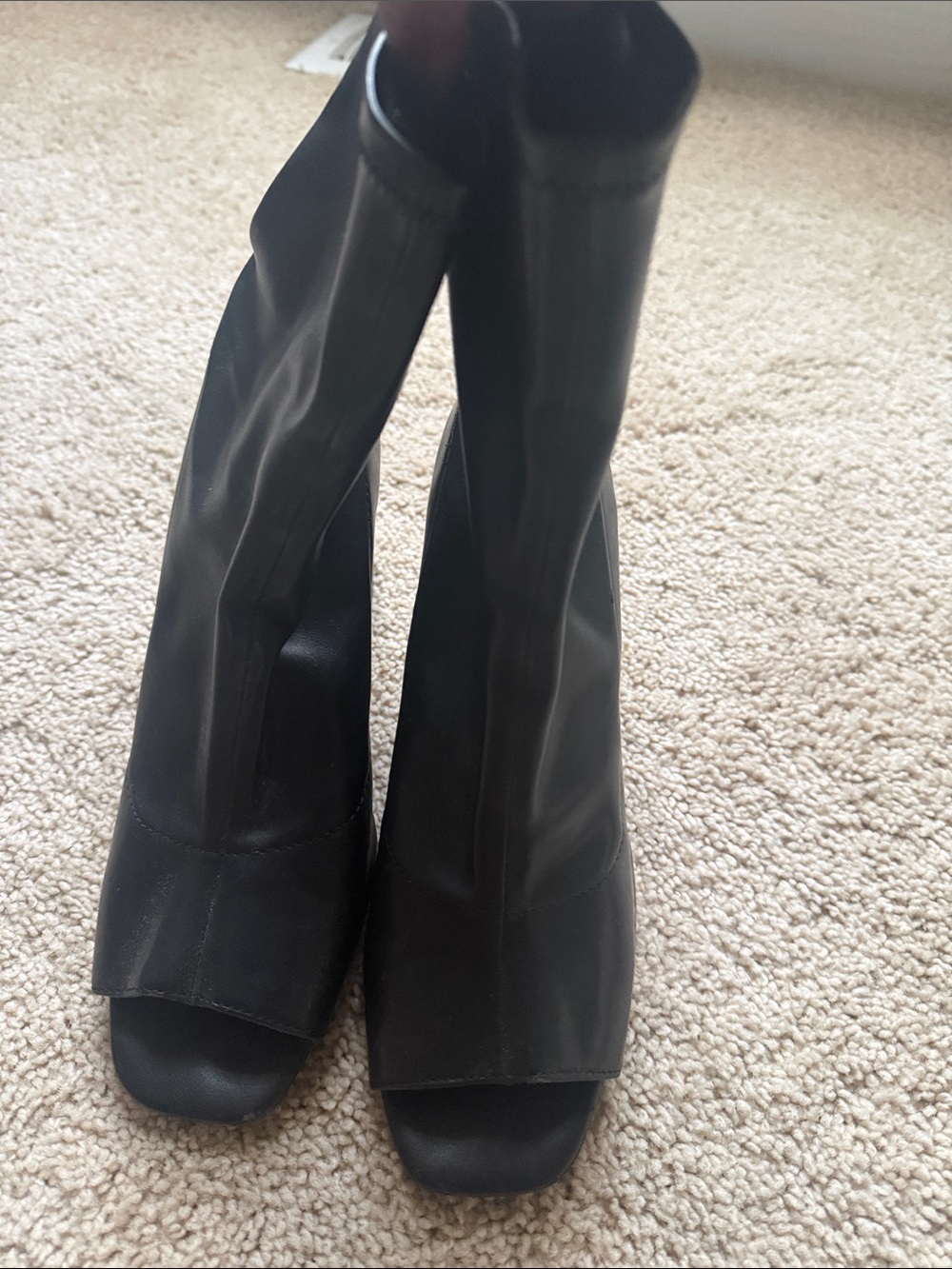 Zara Black Peep-Toe Stretch Heeled Booties